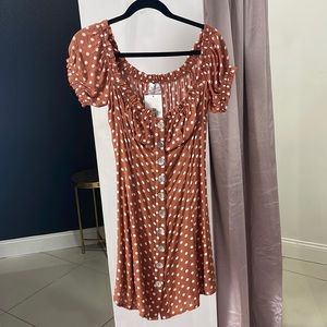 Polka dot dress- rust/burnt orange dress- sort sleeve